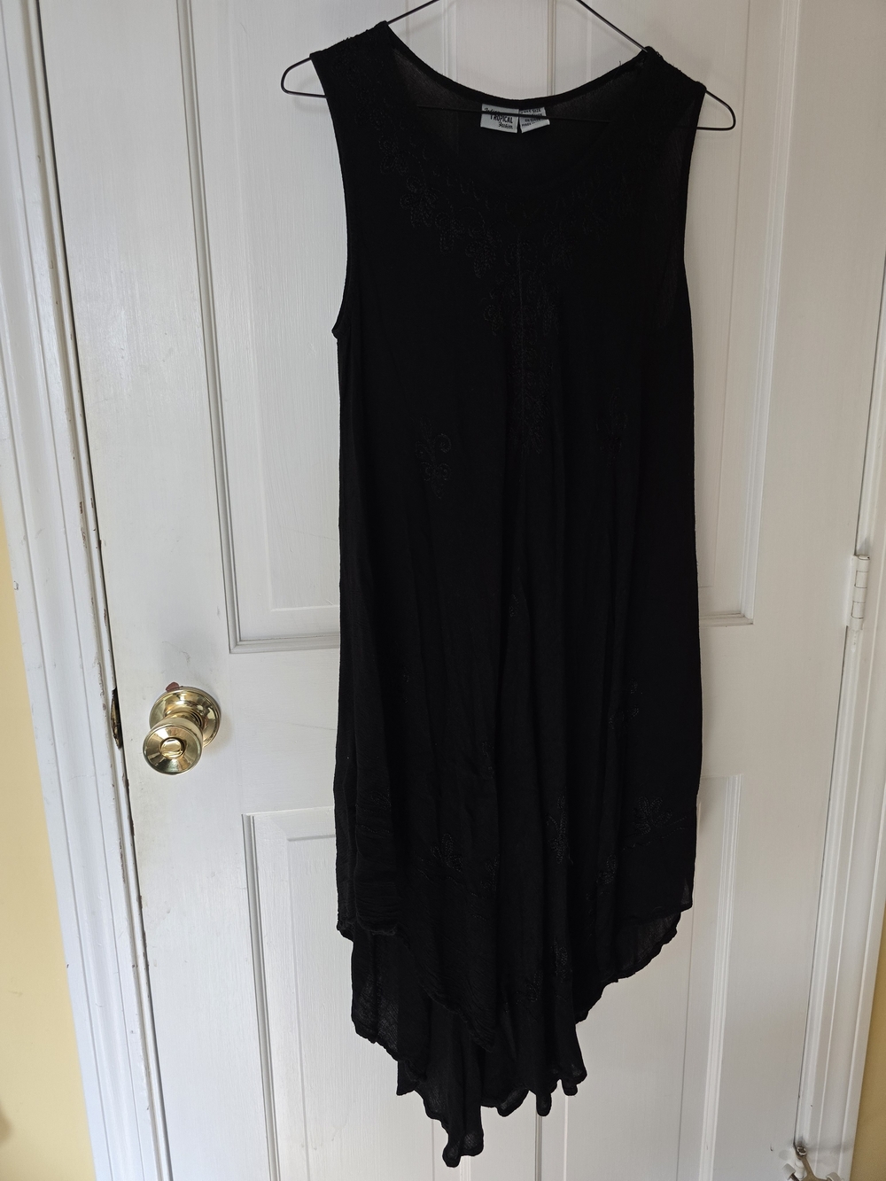 Indian Tropical Fashion Embroidered Black Sleeveless Asymmetric Dress One Size